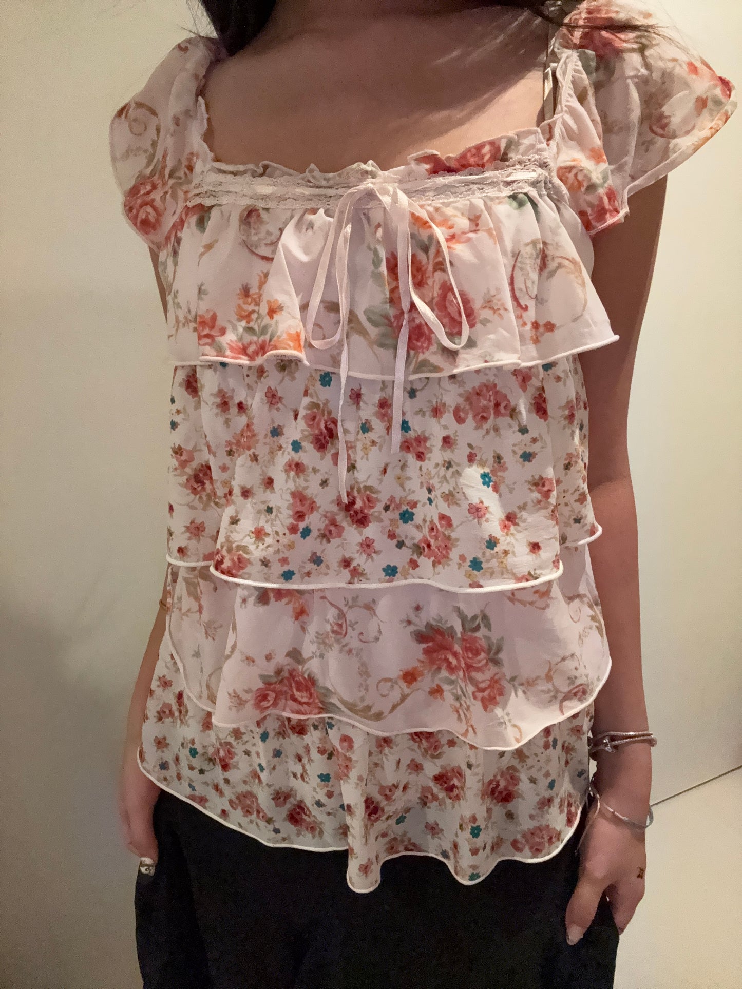 Flowery ruffled top