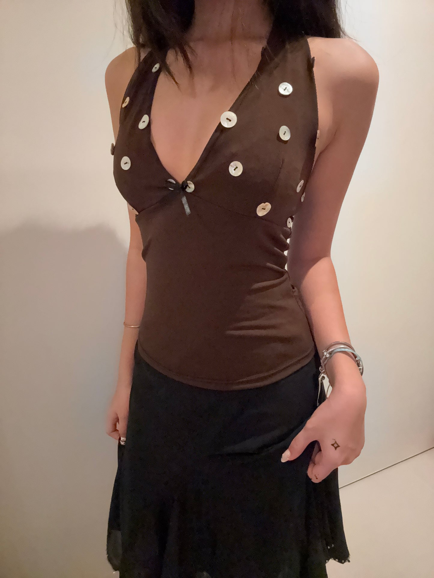 Brown button halter