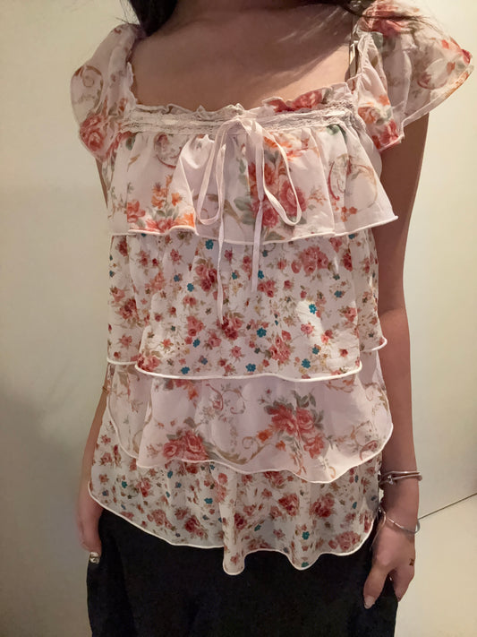 Flowery ruffled top