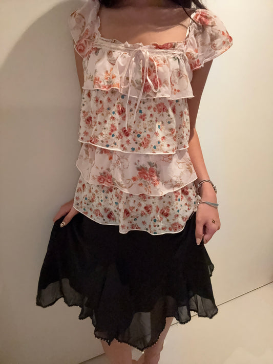 Black layered gem midi-skirt