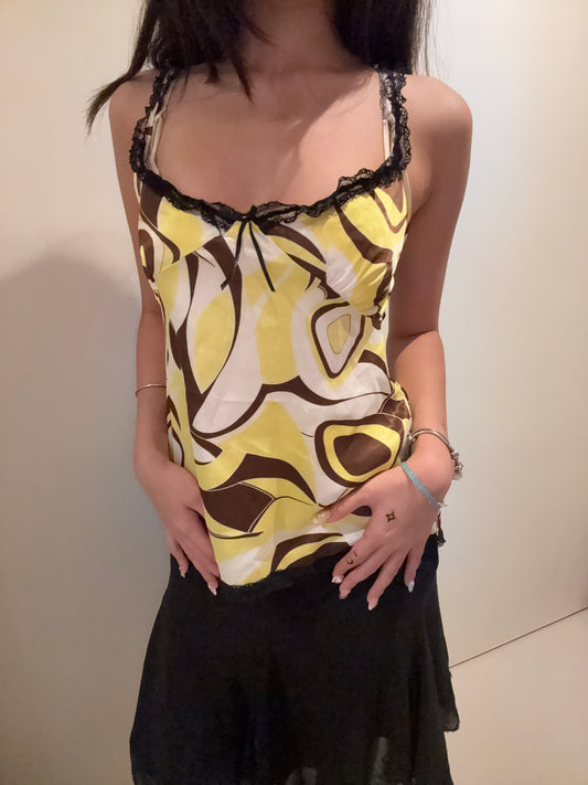 Paisley black and yellow lace tank